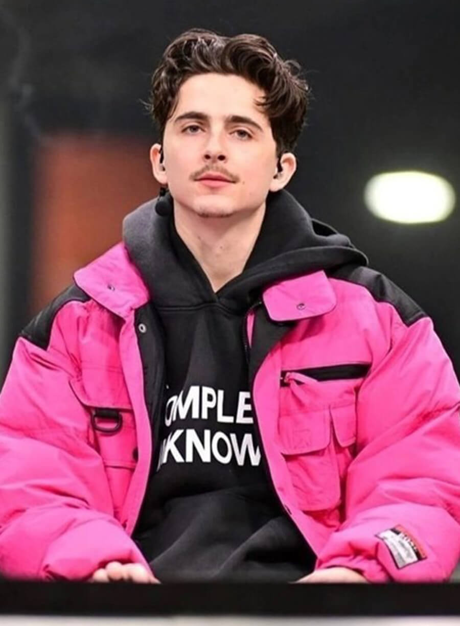 Timothee Chalamet Pink Puffer Jacket
