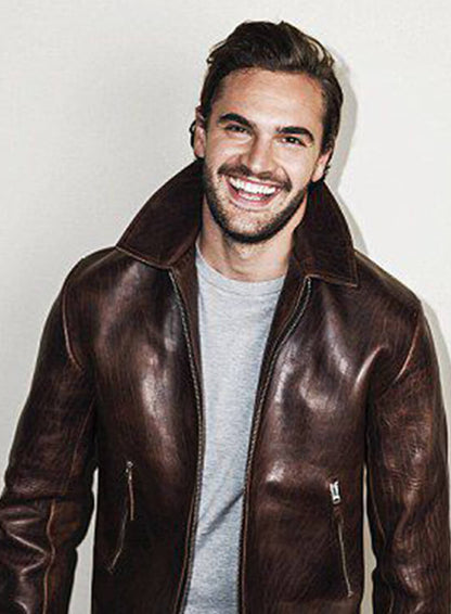 Tom Bateman Brown Leather Jacket