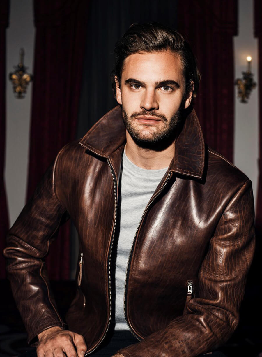 Tom Bateman Brown Leather Jacket