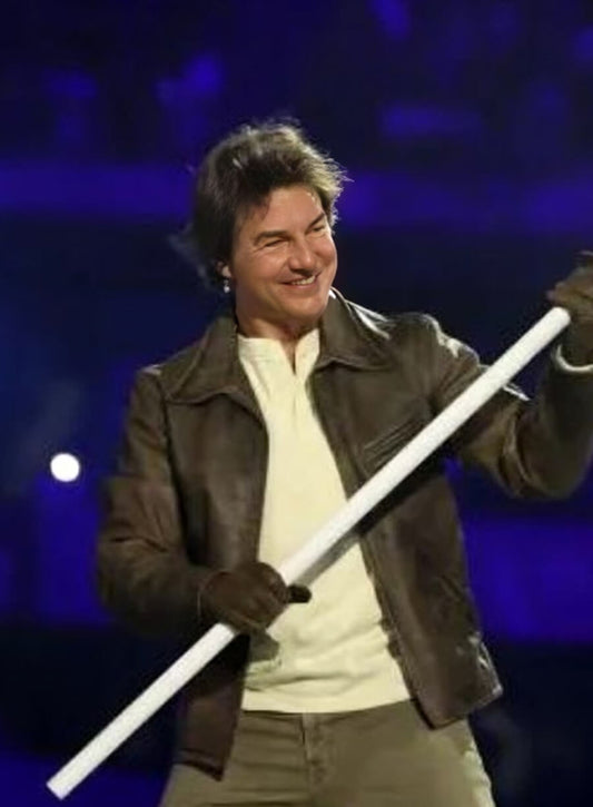 Tom Cruise Olympic Ceremony Brown Leather Jacket 