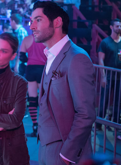 Tom Ellis Lucifer S03 Grey Blazer