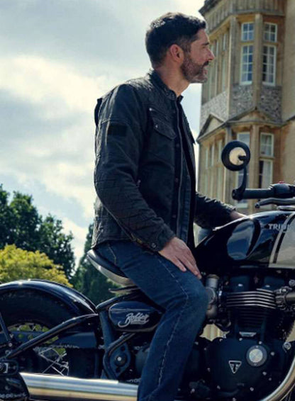 Tom Ellis The Thursday Murder Club 2025 Black Leather Jacket