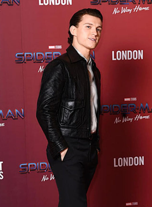 Tom Holland Black Leather Jacket