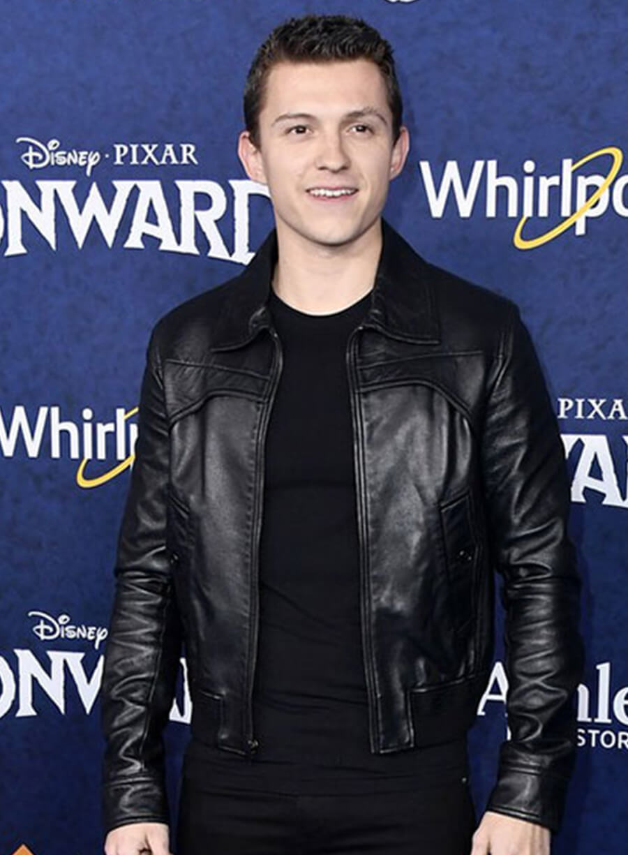Tom Holland Black Trucker Leather Jacket