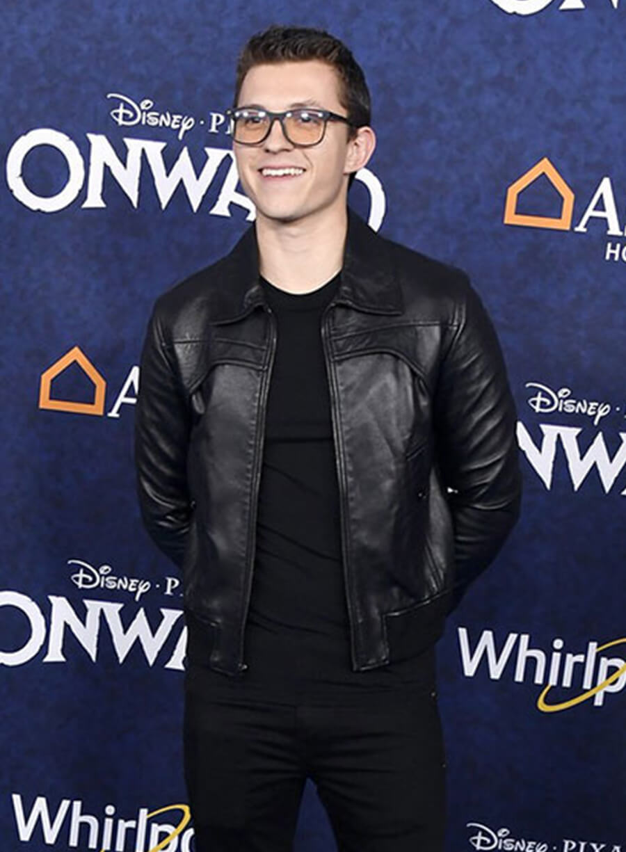 Tom Holland Black Trucker Leather Jacket