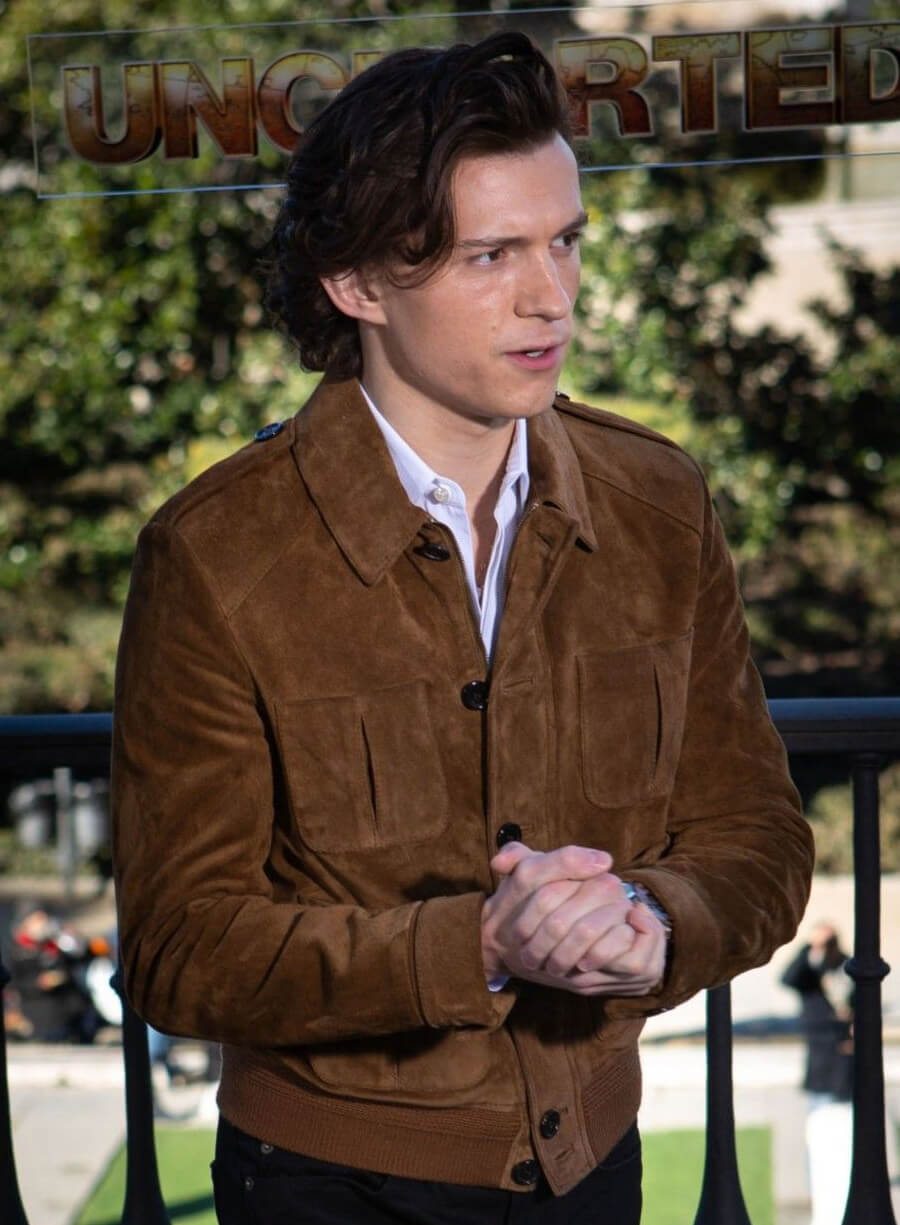 Tom Holland Uncharted Brown Suede Leather Jacket