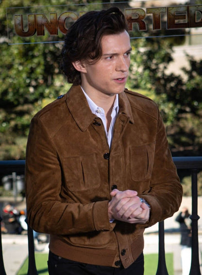 Tom Holland Uncharted Brown Suede Leather Jacket