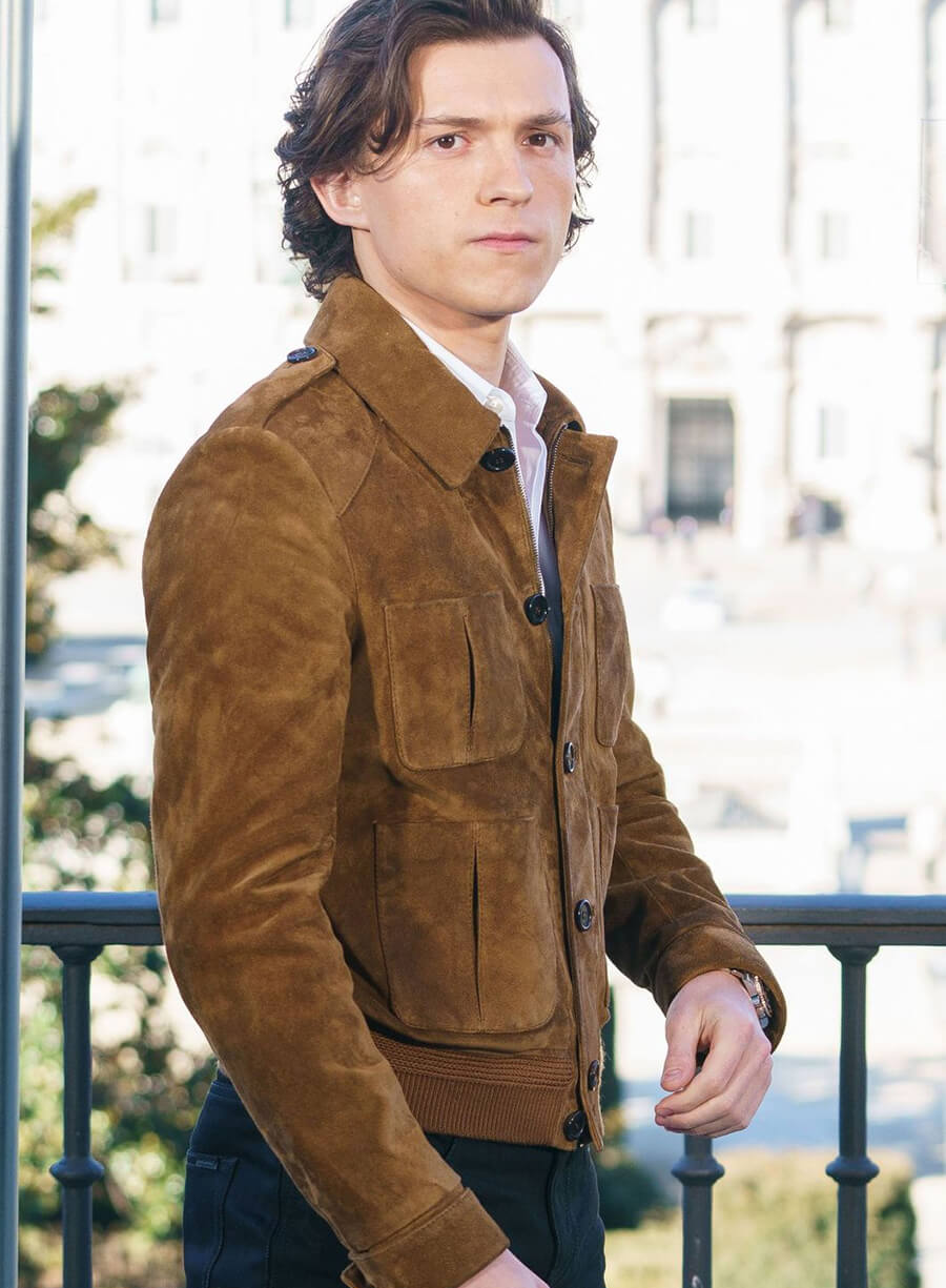 Tom Holland Uncharted Brown Suede Leather Jacket
