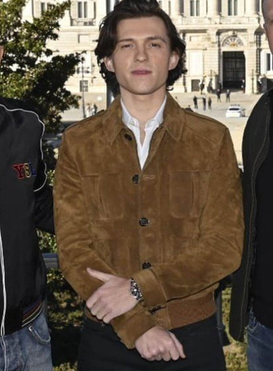 Tom Holland Uncharted Brown Suede Leather Jacket