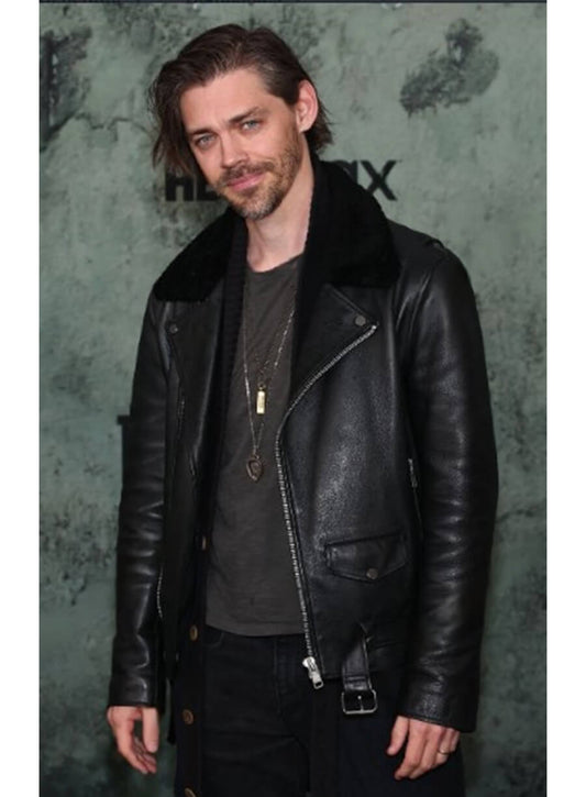 Tom Payne The Last of Us Premiere Black Leather Jacket
