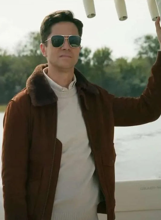 Topher Grace The Waterfront 2025 Shearling Brown Leather Jacket