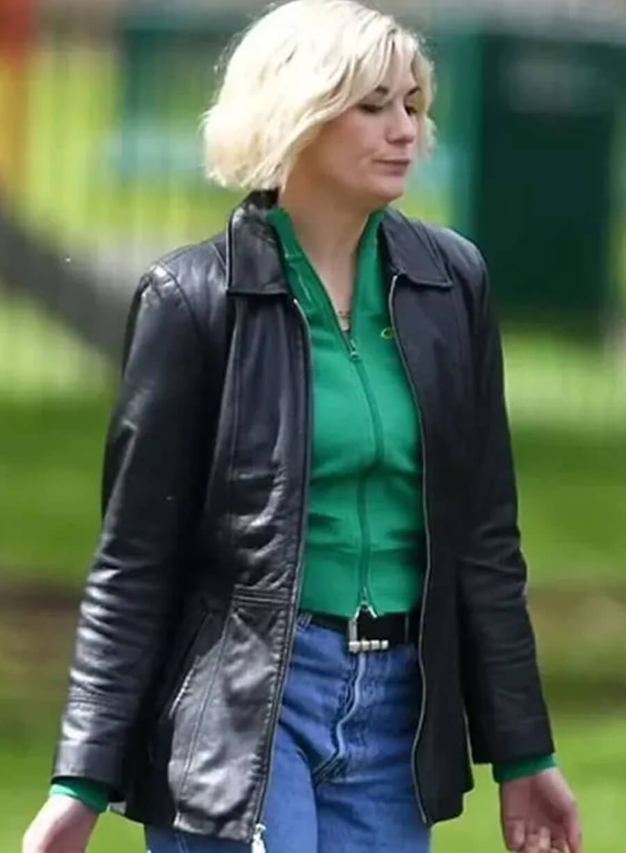 Toxic Town 2025 Jodie Whittaker Black Leather Jacket 