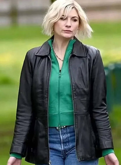 Toxic Town 2025 Jodie Whittaker Black Leather Jacket 