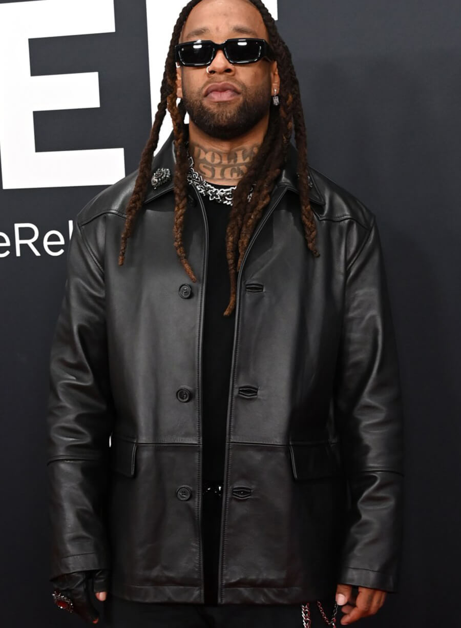 Ty Dolla $ign Red Carpet 2025 Black Leather Jacket