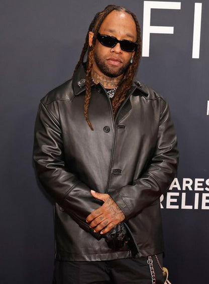 Ty Dolla $ign Red Carpet 2025 Black Leather Jacket