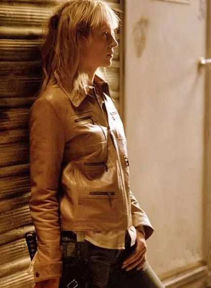 Uma Thurman Kill Bill Vol. 1 Brown Leather Jacket