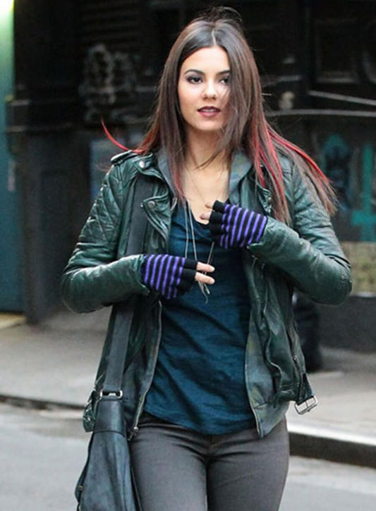 Victoria Justice Green Leather Jacket