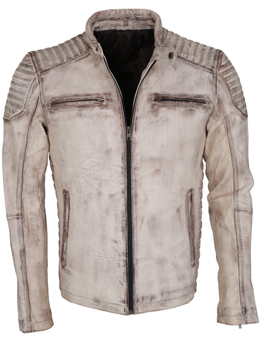 Vintage Men White Waxed Leather Jacket