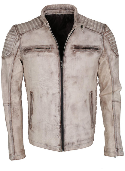 Vintage Men White Waxed Leather Jacket