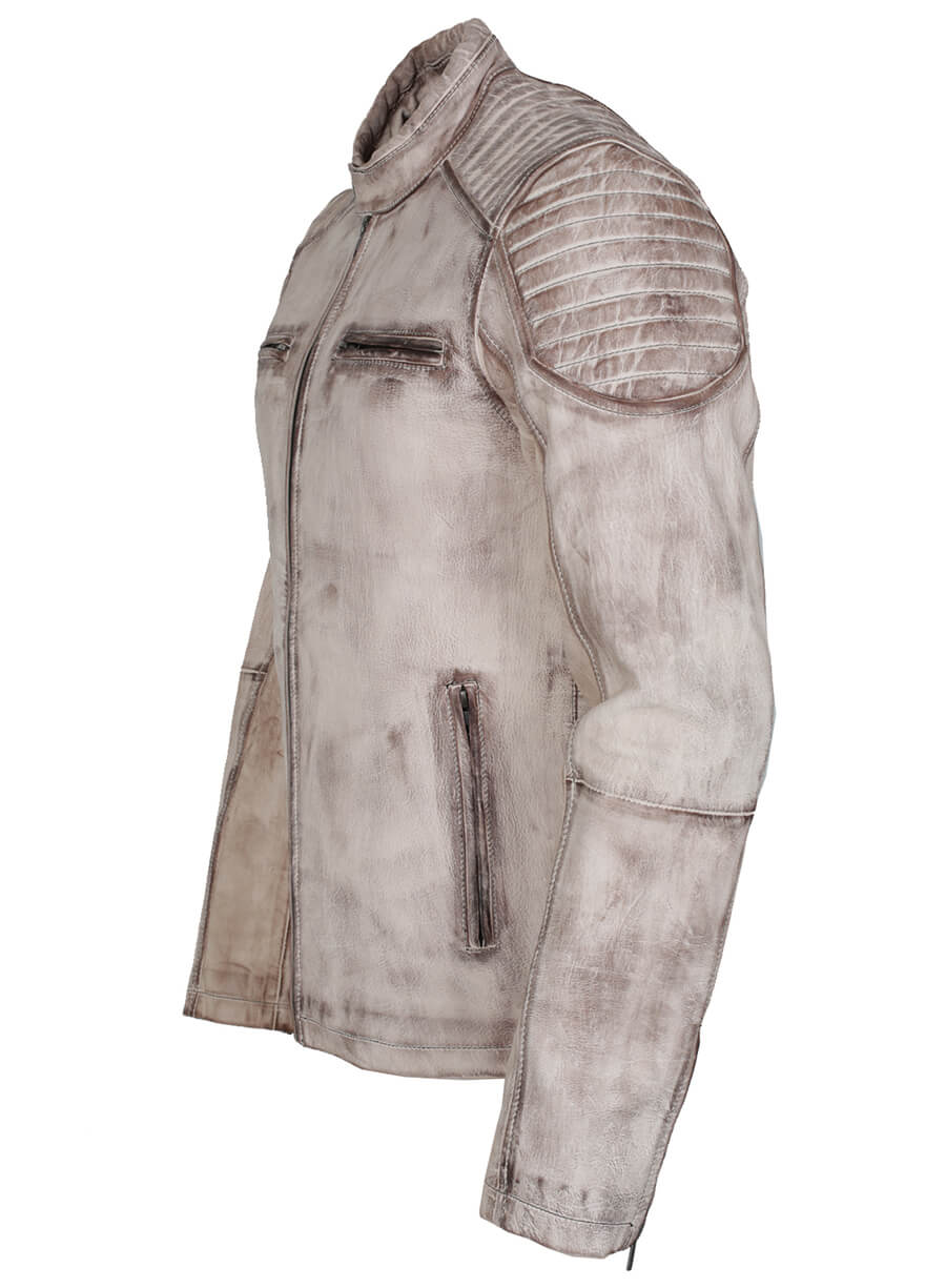 Vintage Men White Waxed Leather Jacket