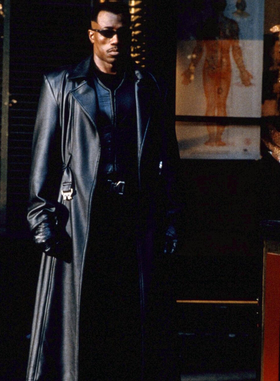Wesley Snipes Blade Black Leather Long Coat