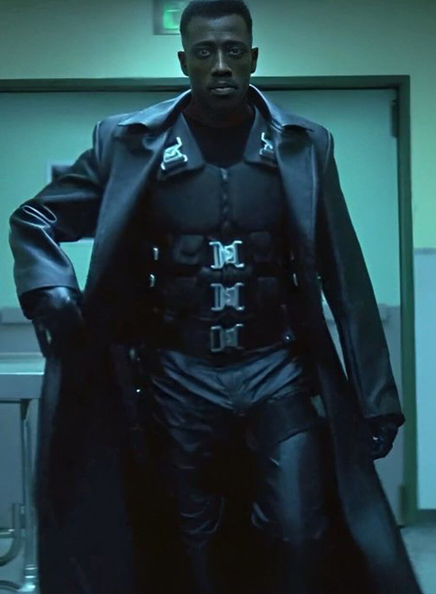 Wesley Snipes Blade Black Leather Long Coat
