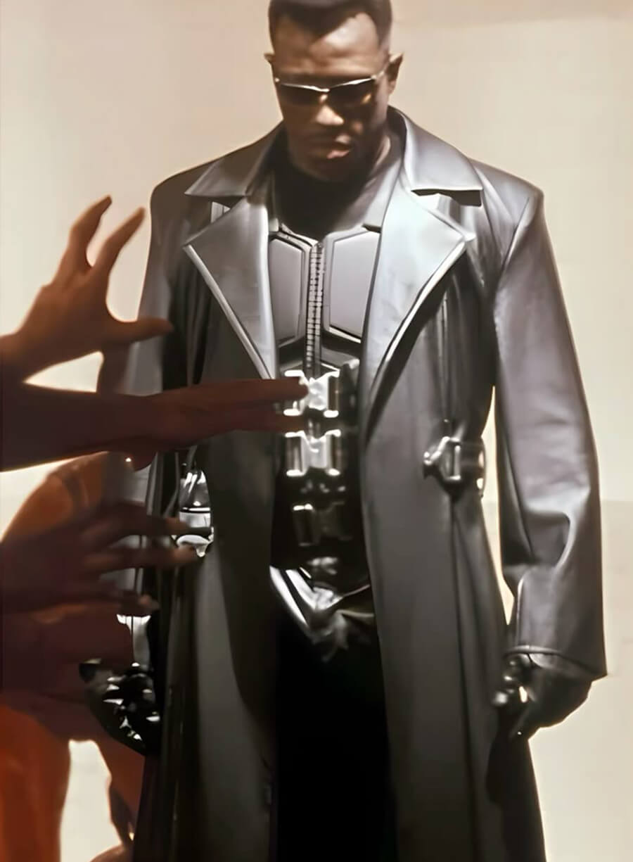 Wesley Snipes Blade Black Leather Long Coat