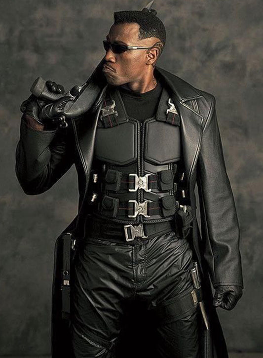Wesley Snipes Blade Black Leather Long Coat