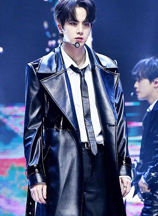 Younghoon The Boyz Black Leather Coat