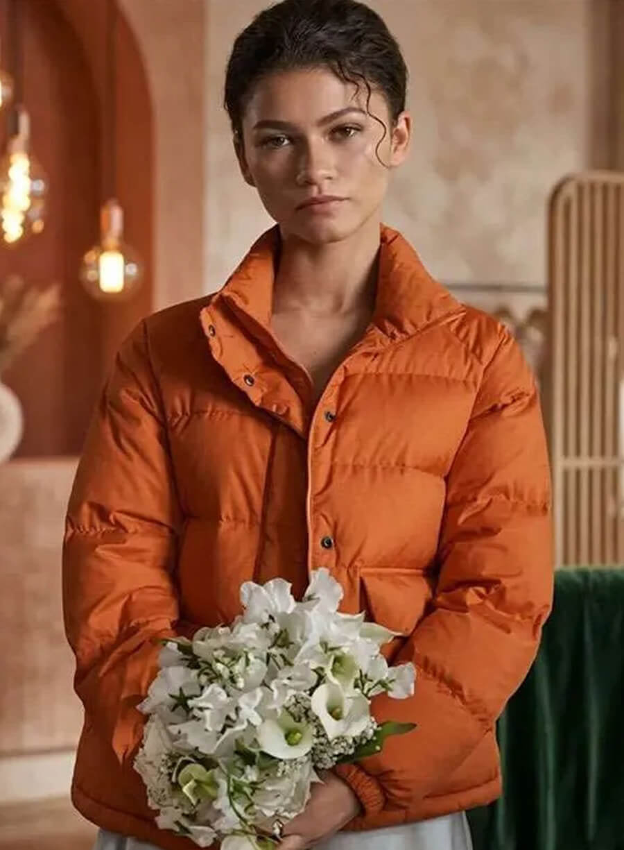 Zendaya The Drama 2026 Orange Puffer Jacket