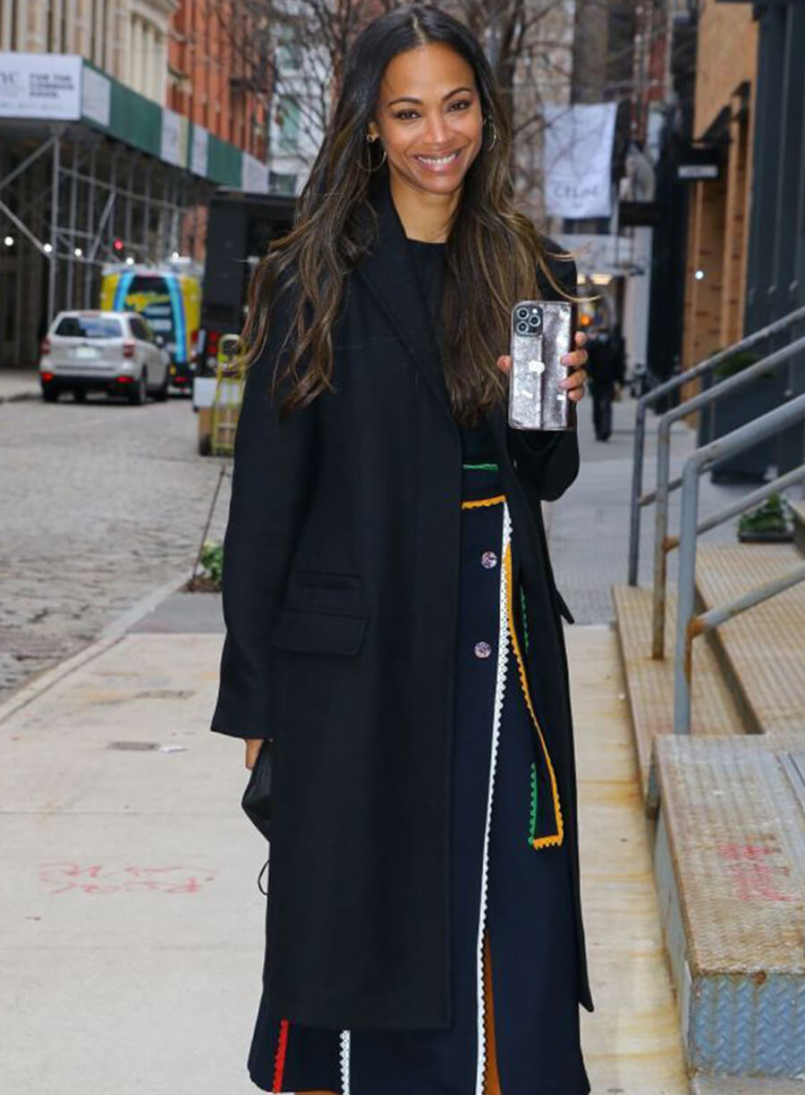 Zoe Saldana Black Wool Coat
