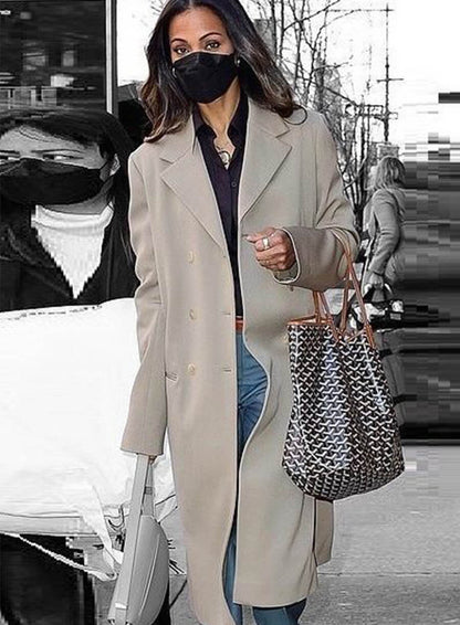 Zoe Saldana Grey Wool Coat