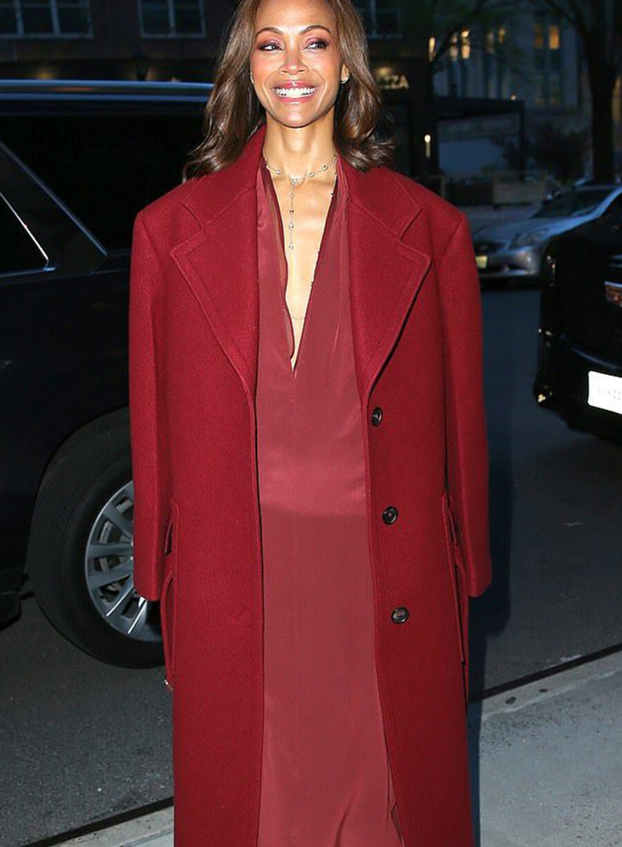 Zoe Saldana Red Wool Long Coat